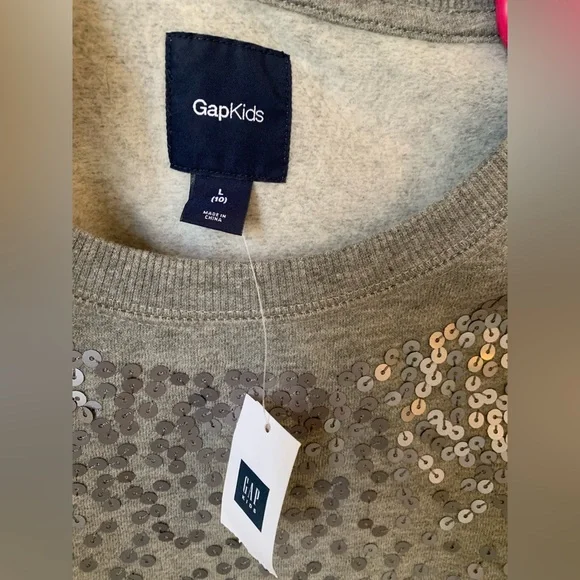 GapKids Gap Girls Cozy Sweatshirt Gray with Sequins size Large 10 L So Soft NWT - Picture 2 of 4